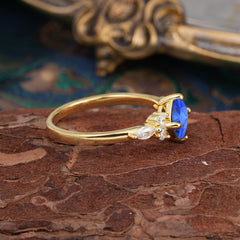 1CT Cushion Cut 4-prong Sapphire Engagement Ring Unique Marquise Cluster Wedding Promise Anniversary Dainty Ring