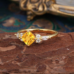 1CT Cushion Cut Citrine Engagement Ring Unique Marquise Cluster Wedding Promise Anniversary Dainty Ring