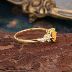 1CT Cushion Cut Citrine Engagement Ring Unique Marquise Cluster Wedding Promise Anniversary Dainty Ring