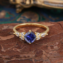 1CT Cushion Cut 4-prong Tanzanite Engagement Ring Unique Marquise Cluster Wedding Promise Anniversary Dainty Ring