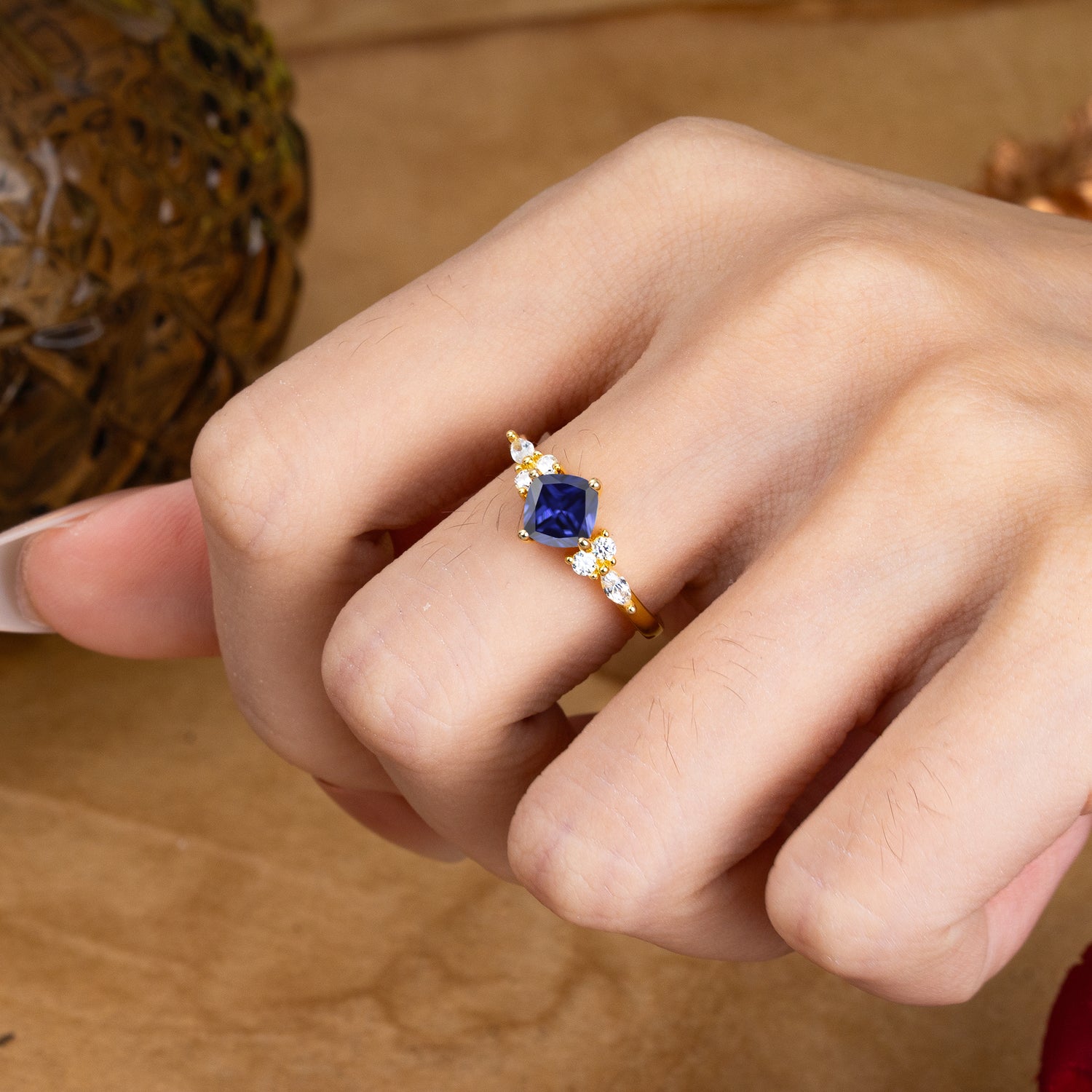 1CT Cushion Cut 4-prong Tanzanite Unique Marquise Engagement Ring - Romalar Jewelry