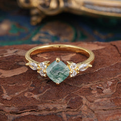 1CT Cushion Cut Moss Agate Engagement Ring Unique Marquise Cluster Wedding Promise Anniversary Dainty Ring