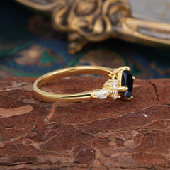 1CT Cushion Cut 4-prong Black Onyx Engagement Ring Unique Marquise Cluster Wedding Promise Anniversary Dainty Ring