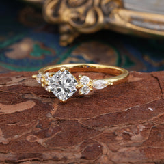 1CT Cushion Cut 4-prong Lab Diamond Engagement Ring Unique Marquise Cluster Wedding Promise Anniversary Dainty Ring