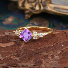 1CT Cushion Cut 4-prong Amethyst Engagement Ring Unique Marquise Cluster Wedding Promise Anniversary Dainty Ring