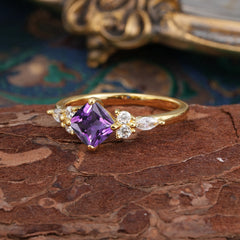 1CT Cushion Cut 4-prong Amethyst Engagement Ring Unique Marquise Cluster Wedding Promise Anniversary Dainty Ring