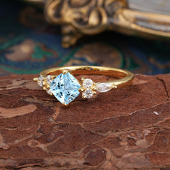 1CT Cushion Cut 4-prong Aquamarine Engagement Ring Unique Marquise Cluster Wedding Promise Anniversary Dainty Ring