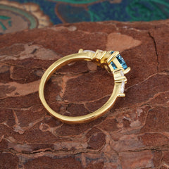 1CT Cushion Cut 4-prong Aquamarine Engagement Ring Unique Marquise Cluster Wedding Promise Anniversary Dainty Ring