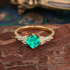 1CT Cushion Cut 4-prong Emerald Engagement Ring Unique Marquise Cluster Wedding Promise Anniversary Dainty Ring