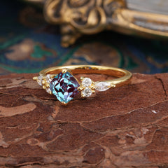 1CT Cushion Cut Alexandrite Engagement Ring Unique Marquise Cluster Wedding Promise Anniversary Dainty Ring