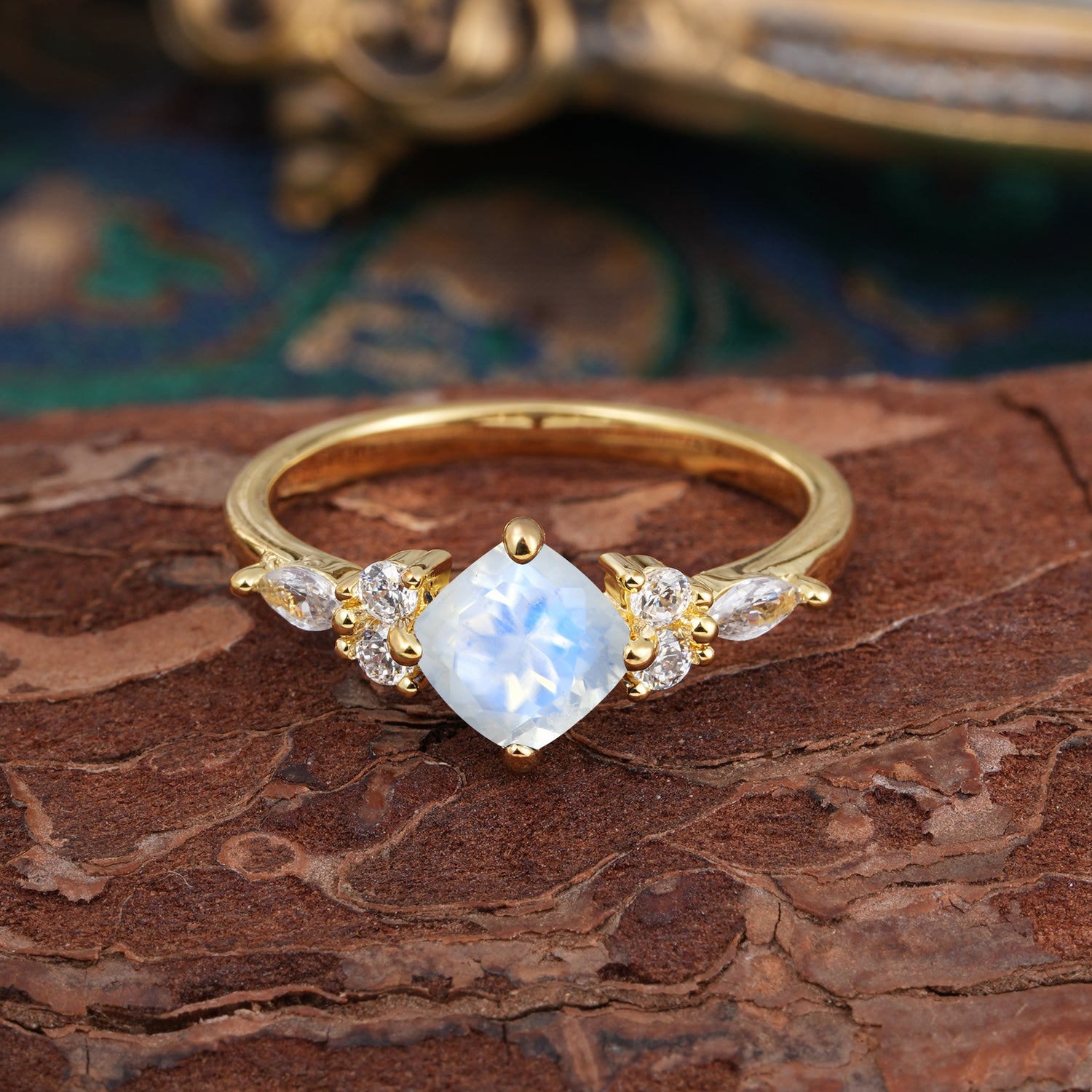 1CT Cushion Cut 4-prong Moonstone Unique Marquise Engagement Ring - Romalar Jewelry