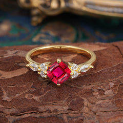 1CT Cushion Cut Ruby Engagement Ring Unique Marquise Cluster Wedding Promise Anniversary Dainty Ring