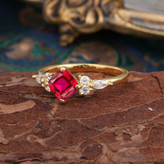 1CT Cushion Cut Ruby Engagement Ring Unique Marquise Cluster Wedding Promise Anniversary Dainty Ring