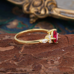 1CT Cushion Cut Ruby Engagement Ring Unique Marquise Cluster Wedding Promise Anniversary Dainty Ring