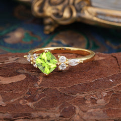 1CT Cushion Cut 4-prong Peridot Engagement Ring Unique Marquise Cluster Wedding Promise Anniversary Dainty Ring