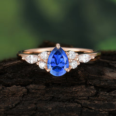 Classic Pear 3 Prong Shaped Side Stone Sapphire Engagement Ring