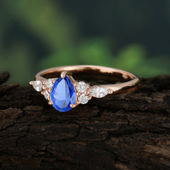Classic Pear 3 Prong Shaped Side Stone Sapphire Engagement Ring