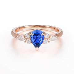 Classic Pear 3 Prong Shaped Side Stone Sapphire Engagement Ring