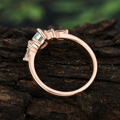 Classic Pear Shaped Side Stone Moss Agate Engagement Ring