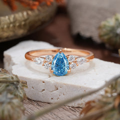 3 Prong Classic Pear Cut Side Stone Aquamarine Engagement Ring