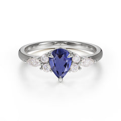 Classic Pear Shaped Side Stone Tanzanite Engagement Ring