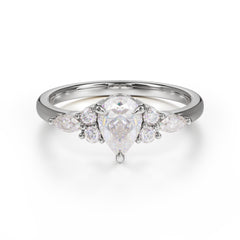 Classic Pear Shaped Side Stone Moissanite Engagement Ring