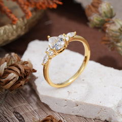 3 Prong Classic Pear Cut Side Stone Moissanite Engagement Ring