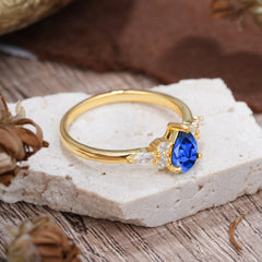 Classic Pear 3 Prong Shaped Side Stone Sapphire Engagement Ring