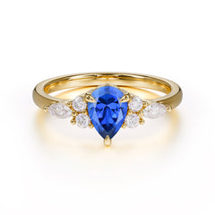Classic Pear 3 Prong Shaped Side Stone Sapphire Engagement Ring