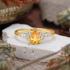 3 Prong Classic Pear Cut Side Stone Citrine Engagement Ring