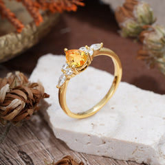 3 Prong Classic Pear Cut Side Stone Citrine Engagement Ring