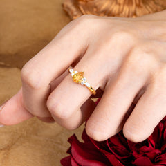 3 Prong Classic Pear Cut Side Stone Citrine Engagement Ring