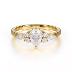 Classic Pear Shaped Side Stone Moissanite Engagement Ring