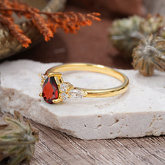 3 Prong Classic Pear Cut Side Stone Garnet Engagement Ring