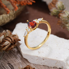 3 Prong Classic Pear Cut Side Stone Garnet Engagement Ring