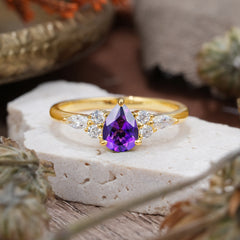 3 Prong Classic Pear Cut Side Stone Amethyst Engagement Ring