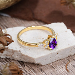 3 Prong Classic Pear Cut Side Stone Amethyst Engagement Ring