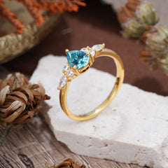 3 Prong Classic Pear Cut Side Stone Aquamarine Engagement Ring