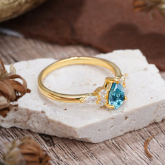 3 Prong Classic Pear Cut Side Stone Aquamarine Engagement Ring