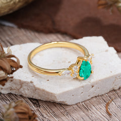 3 Prong Classic Pear Cut Side Stone Emerald Engagement Ring
