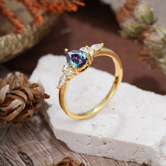 3 Prong Classic Pear Cut Side Stone Alexandrite Engagement Ring