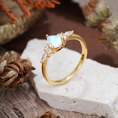 Classic Pear Shaped Side Stone Natural Moonstone Engagement Ring