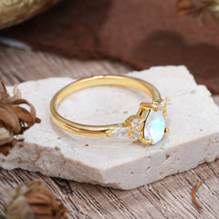 Classic Pear Shaped Side Stone Natural Moonstone Engagement Ring