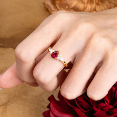 3 Prong Classic Pear Cut Side Stone Ruby Engagement Ring