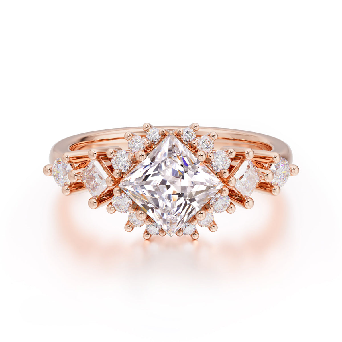 Sparkling Princess Cut Vintage Halo Cluster Moissanite Engagement Ring