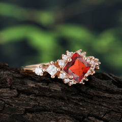Sparkling Princess Cut Vintage Halo Cluster Garnet Engagement Ring