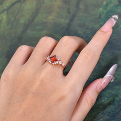 Sparkling Princess Cut Vintage Halo Cluster Garnet Engagement Ring