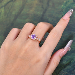 Sparkling Princess Cut Vintage Halo Cluster Amethyst Engagement Ring