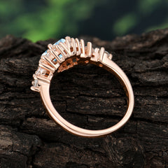 Sparkling Princess Cut Vintage Halo Cluster Aquamarine Engagement Ring
