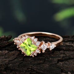 Sparkling Princess Cut Vintage Halo Cluster Peridot Engagement Ring